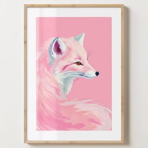 Pink Arctic Fox Wall Art - Pink & White Fox Poster - Cute Animal Print - Gallery Wall Art -Gloss or Matte - A5,A4,A3 or Digital Download