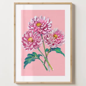 Rosa Dahlien Stengel Druck - Stilvolles Dahlien Blumen Poster - Moderne Blumen - Barwagen Druck - Glanz oder Matt - A5,A4,A3 oder digitaler Download