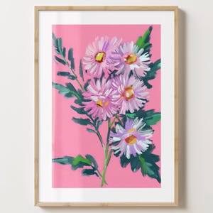 Rosa Aster Stengel Druck - Stilvolles Astern Blumen Poster - Moderne Blumen - Barwagen Druck - Maximalistische Drucke Ästhetische Aster Blumen