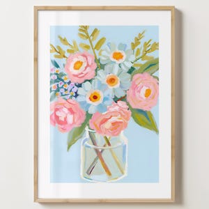 Blau & Rosa Kamelien Blumen Druck - Blumen in Vase Poster - Blumenstrauß - Bar Warenkorb Druck - glänzend oder matt - A5,A4,A3 oder digitaler Download