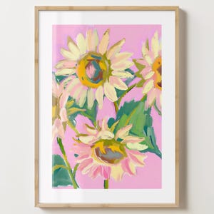 Rosa Sonnenblumen Druck - Stilvolles Blumen Poster - Bar Warenkorb Druck - Maximalist Prints Ästhetischer Sonnenblumen Druck A5, A4, A3, A2