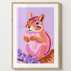 Purple & Pink Squirrel Print - Animal Wall Art - Colourful Squirrel Artwork - Gloss or Matte - A5,A4,A3 or Digital Download