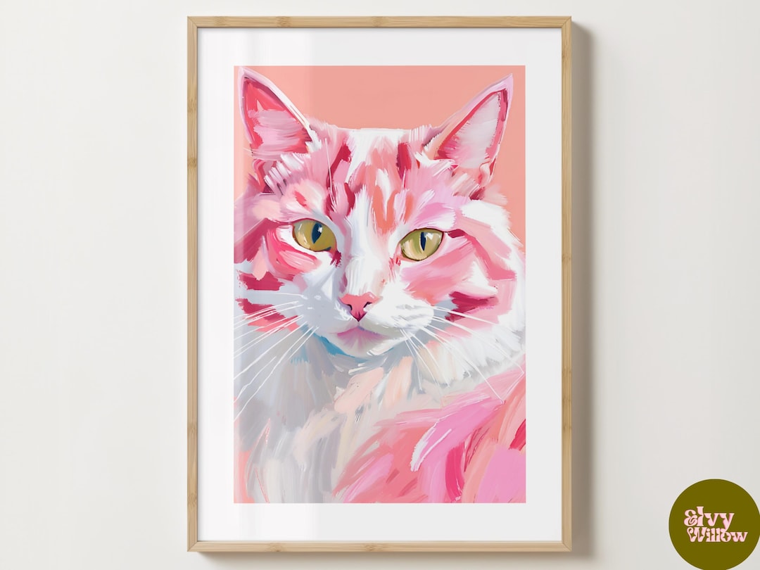 Pink & White Ragdoll Cat Wall Art Print - Kitten Poster - Home Art ...