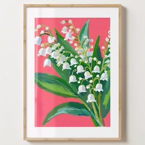 Rode en witte lelietje-van-dalen bloemenvaas muurkunst print - mei geboorte bloem poster - kleurrijke bloemenprint - glans of mat - A5,A4,A3,A2