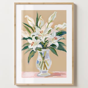 Beige & weiße Lilien Bündel Wand Kunst - Blumen Poster - Blumen Lilien Druck - Bunte Drucke - glänzend oder Matt - A5,A4,A3 oder digitaler Download