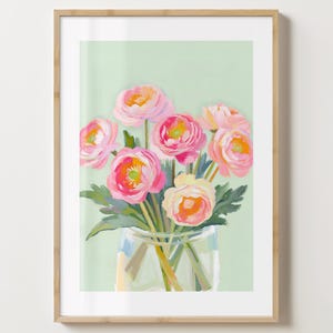 Grün & Pink Ranunkel Blumen Druck - Blumen Poster - Ranunkel Kunst - Bar Warenkorb Druck - glänzend oder matt - A5,A4,A3 oder digitaler Download