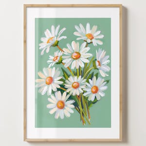 Green Daisy Print - Stylish Daisies Flower Poster - Trendy Florals - Daisy Field Print  - Gloss or Matte - A5,A4,A3 or Digital Download