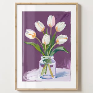 Purple & White Tulip Wall Art  - Modern Floral Print  - Tulips Poster Artwork - Gloss or Matte - A5,A4,A3 or Digital Download