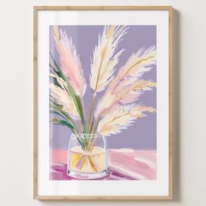 Paarse pampagrasvaas muurkunst print - bloemenposter - bloemenprint - uniek cadeau-idee - kleurrijke print - glans of mat - A5,A4,A3,A2