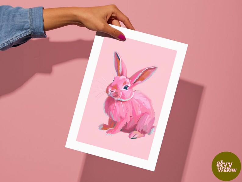 A5 Rabbit Pink Bunny Rabbit Wall Art Print - Cute Bunny Poster - Home Art Print ...