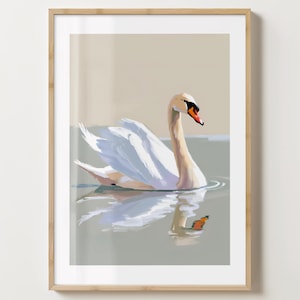 White Swan Wall Art Print - Colourful Swan Print - Stylish Art Decor - Colourful Prints - Gloss or Matte - A5,A4,A3 or Digital Download