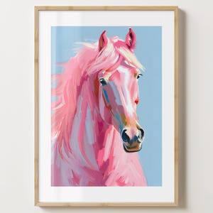 Blau & rosa Pferd Wand Kunst Druck - Trendiger Pony Dekor Druck - Einzigartige Geschenkidee für Pferdeliebhaber - glänzend oder matt - A5,A4,A3 oder digitaler Download