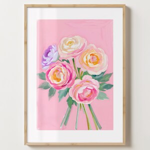 Rosa Ranunkel Blumenstrauß Druck - Blumen Poster - Bar Warenkorb Druck - glänzend oder matt - A5,A4,A3 oder digitaler Download
