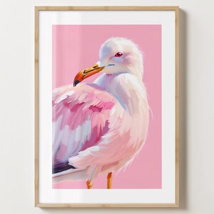 ピンクと白のカモメの鳥のウォールアートプリント - ピンクの鳥のポスター - カラフルなプリント - 光沢またはマット - A5、A4、A3 またはデジタルダウンロード
