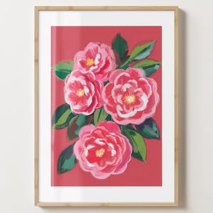 Rot & Pink Kamelien Blumen Druck - Blumen Poster - Kamelien Blume Kunst - Bar Warenkorb Druck - Glanz oder Matt - A5,A4,A3 oder digitaler Download