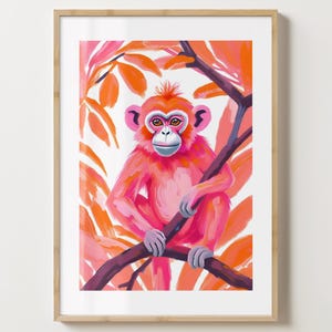 Orange & Pink Monkey Wall Art Print - Wildlife Monkey Print - Unique Gift Idea - Gloss or Matte - A5,A4,A3 or Digital Download
