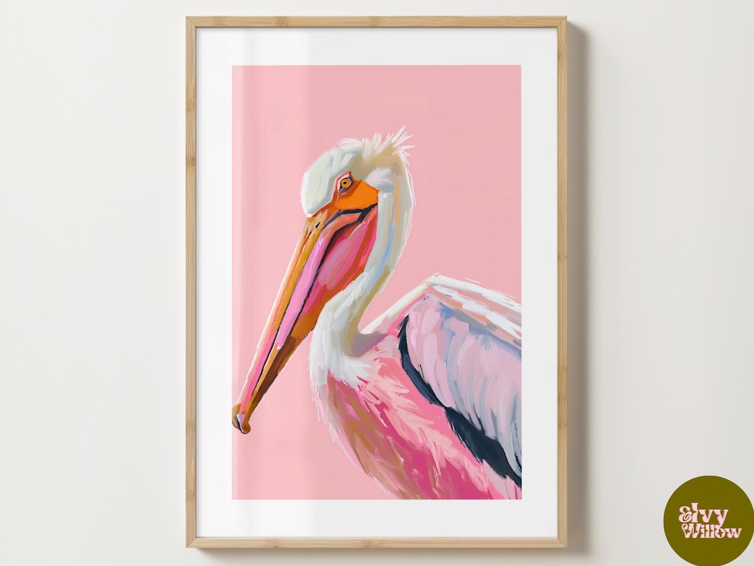 Pink Pelican Birds Wall Art Print - Pink Trendy Animal Lover Gift ...