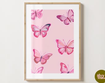 Pink Butterfly Wall Art Print - Butterflies Poster - Unique Gift Idea - Colourful Prints - Gloss or Matte - A5,A4,A3 or Digital Download