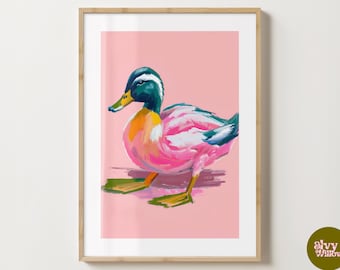Pink Duck Wall Art Print - Duck Poster - Colourful Animal Art Print - Unique Gift Idea - Gloss or Matte - A5,A4,A3 or Digital Download