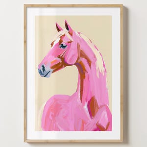 Pinkes Pferd Wand Kunst Druck - Stilvoller Pony Dekor Druck - Einzigartiges Geschenk für Pferdeliebhaber - glänzend oder matt - A5,A4,A3 oder digitaler Download