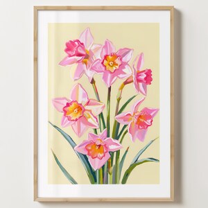 Gelb & rosa Narzisse Wand Kunst Druck Digitaler Download - Narzissen Blume Poster - glänzend oder matt - A5,A4,A3 oder digitaler Download