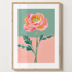 Pink & Grün Ranunkel Blumen Druck - Blumen Poster - Ranunkel Kunst - Bar Warenkorb Druck - glänzend oder matt - A5,A4,A3 oder digitaler Download