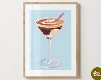 Blue Espresso Martini Art Print - Cocktail Poster - Martini Drink Wall Art - Kitchen Prints - Gloss or Matte - A5,A4,A3 or Digital Download