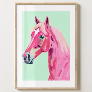 Pink & Grün Pferde Wand Kunst Druck - Stilvolles Pony Poster - Einzigartige Geschenkidee für Pferdeliebhaber - Matt oder glänzend - A5,A4,A3 oder digitaler Download