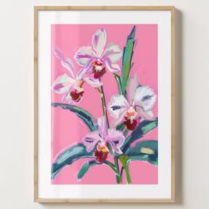Rosa Orchideendruck - Stilvolles Blumenposter - Barwagendruck - Maximalistische Drucke Ästhetische Orchideen Blumen A5, A4, A3