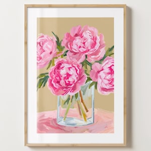 Beige & Pink Peony Vase Wand Kunst - Blumen Poster - Florale Pfingstrosen Druck - Bunte Drucke - Matt oder glänzend - A5,A4,A3 oder digitaler Download