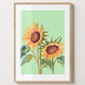 Grüner Sonnenblumendruck - Stilvolles Blumenposter - Barwagendruck - Maximalistischer Druck Ästhetischer Sonnenblumendruck A5, A4, A3, A2