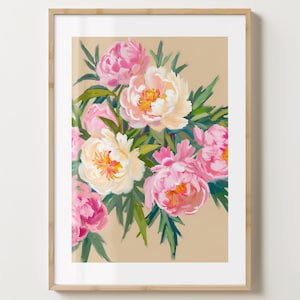 Beige & Pink Peony Bunch Wandkunst - Blumen Poster - Florale Pfingstrosen Druck - Bunte Drucke - Glanz oder Matt - A5,A4,A3 oder digitaler Download