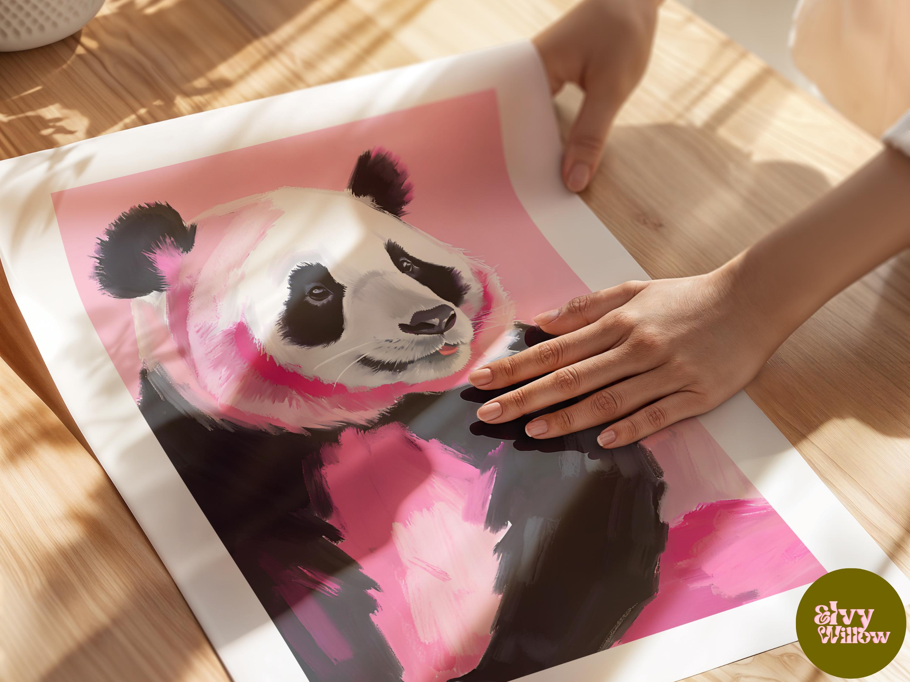 Pink Panda Wall Art Print - Cute Panda Poster - Unique Gift Idea