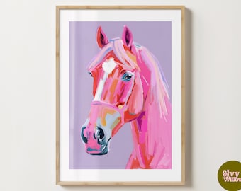 Purple & Pink Horse Wall Art Print - Animal Wall Poster Artwork - Pony Illustration - Gloss or Matte - A5,A4,A3 or Digital Download