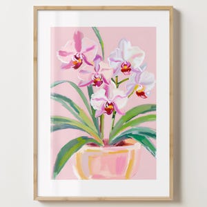 Rosa Orchideentopfdruck - Stilvolles Blumenposter - Barwagendruck - Maximalistische Drucke Ästhetische Orchideen Blumen A5, A4, A3