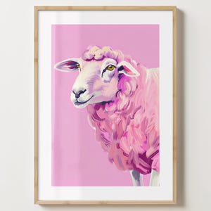 Pink Sheep Wall Art Print - Farm Animal Inspired Decor - Sheep Illustration -  Gloss or Matte - A5,A4,A3 or Digital Download