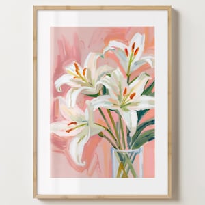 Rosa Lilie Vase Wand Kunst Druck - Lilien Poster - Lilien Kunstwerk - Bunter Blumendruck - Matt oder Matt - A5,A4,A3,A2