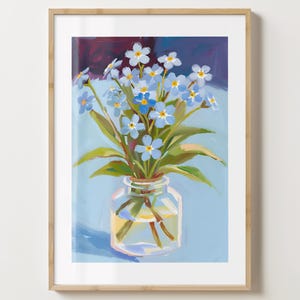 Impresión de florero con nomeolvides azules - Póster de flores - Arte de nomeolvides - Brillo o mate - A5, A4, A3 o descarga digital
