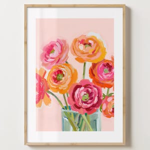 Pink & Orange Ranunkel Blumen Druck - Blumen Poster - Ranunkel Kunst - Bar Warenkorb Druck - glänzend oder matt - A5,A4,A3 oder digitaler Download