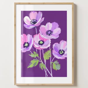 Lila Mohnblumen Druck - Blumen Poster - Moderne Mohnblume Kunst - Bar Warenkorb Druck - glänzend oder matt - A5,A4,A3 oder digitaler Download