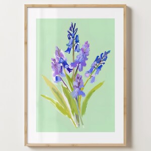 Green & Blue Bluebell Wand Kunst Druck - Glockenblumen Poster - Glockenblumen Kunstwerk - Bunter Blumendruck - Matt oder Matt - A5,A4,A3,A2