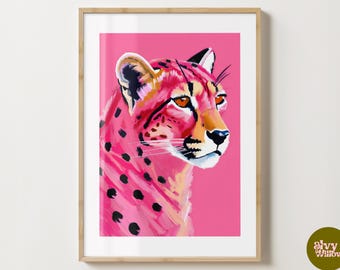 Pink Cheetah Wall Art Print - Stylish Cheetah Wildlife Poster - Unique Gift Idea -Gloss or Matte - A5,A4,A3 or Digital Download