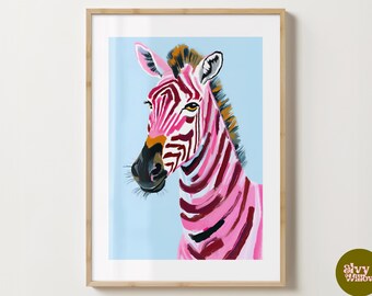 Pink & Blau Zebra Wand Kunst - Einzigartige Wildtiere - Pink Zebra Poster - Glanz oder Matt - A5,A4,A3 oder digitaler Download