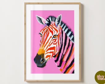Pink & Orange Zebra Wand Kunst - Einzigartige Wildtiere - Pink Zebra Poster - Glanz oder Matt - A5,A4,A3 oder digitaler Download