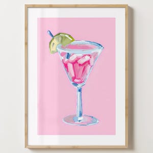 Roze martini Wall Art Print - stijlvol decor cocktailposter - moderne illustratie - glans of mat - A5, A4, A3 of digitale download