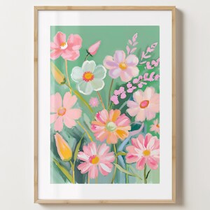 Grün & Pink Blumen Print - Blumen Poster - Bar Warenkorb Druck - glänzend oder matt - A5,A4,A3 oder digitaler Download