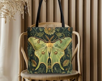 Luna Moth Botanisk Tygväska, William Morris Inspirerad, Salviagrön Naturväska