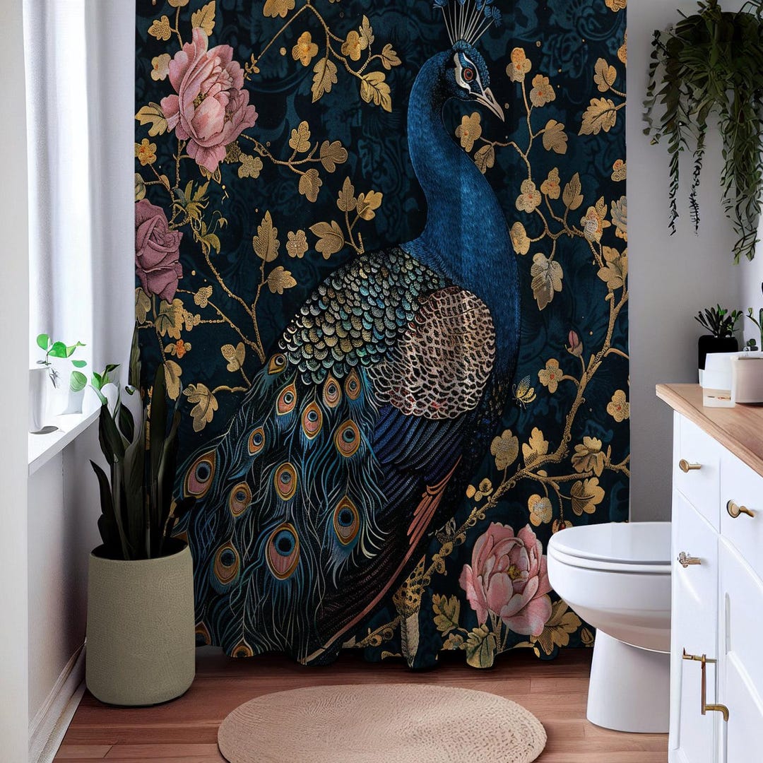 William Morris Inspired Art Deco Peacock Bathroom Decor Nature Pattern ...