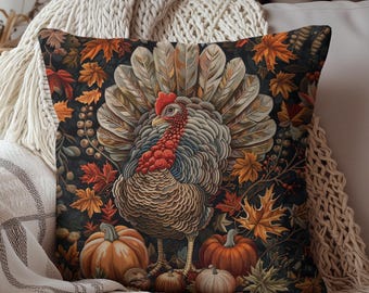 Thanksgiving Turkey Pillow: William Morris Inspired Fall Decor