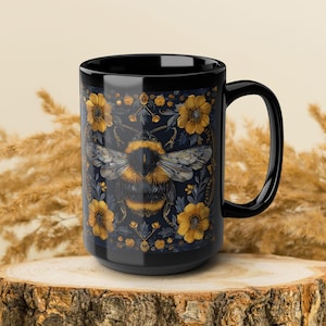 Bumblebee Botanicals Black Coffee Mug: William Morris Style